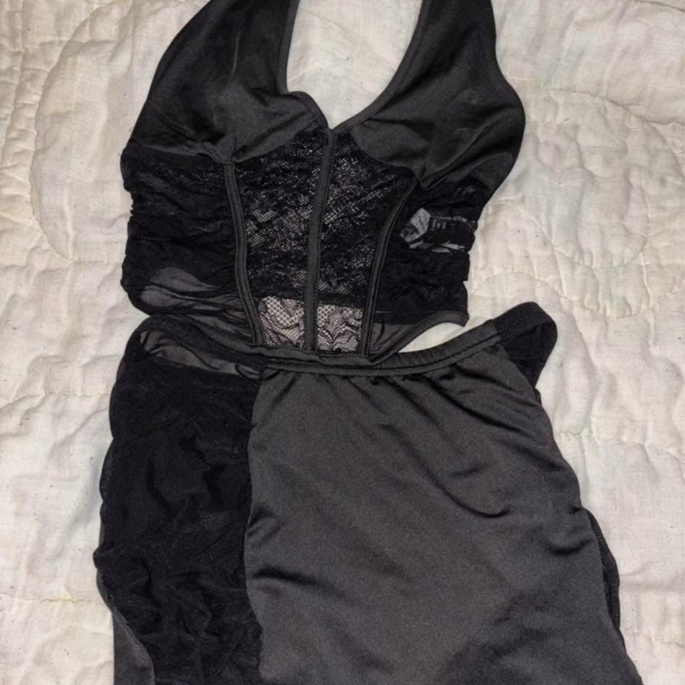 Black Lace Halter Top and Skirt Set
